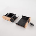 Open view of Racina pinhole wooden camera accessories on a white background