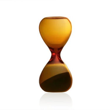 3 minute amber-colored hourglass on a white background