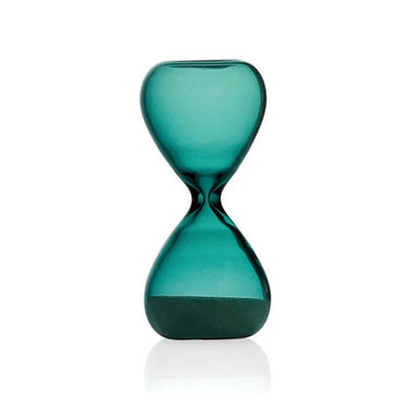 Turquoise 3 minute hourglass on a white background