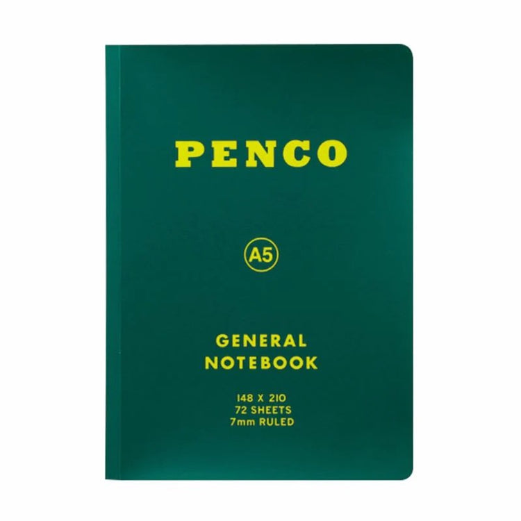 Green Penco  A5 notebook with yellow text on a white background