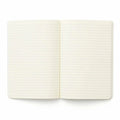 Open notebook with lined pages on a white background